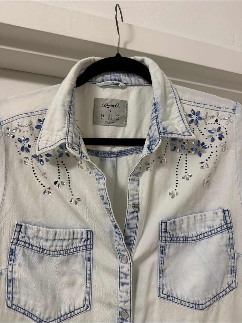 Denim&Co Light Blue Embellished Women's Denim Shirt